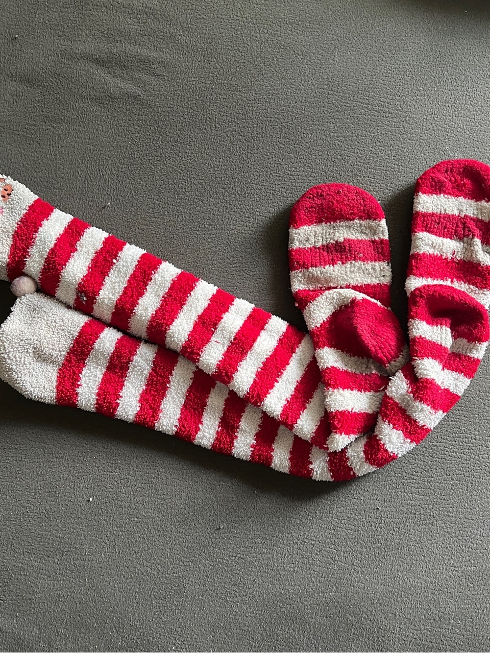 USED - Knee High Cozy Fuzzy Socks, Red and Gray